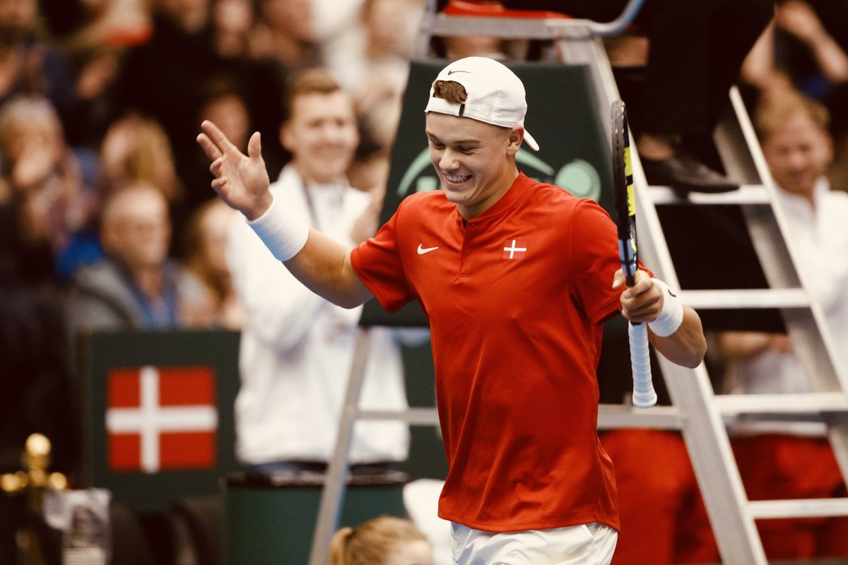 holgerrune2003's tweet photo. Playing for Denmark and my Danish fans is amazing. Happy 😃 and now let’s go for more wins tomorrow starting at 12:00 @DavisCup #DavisCup #denmark https://t.co/JhpyKNEjaD