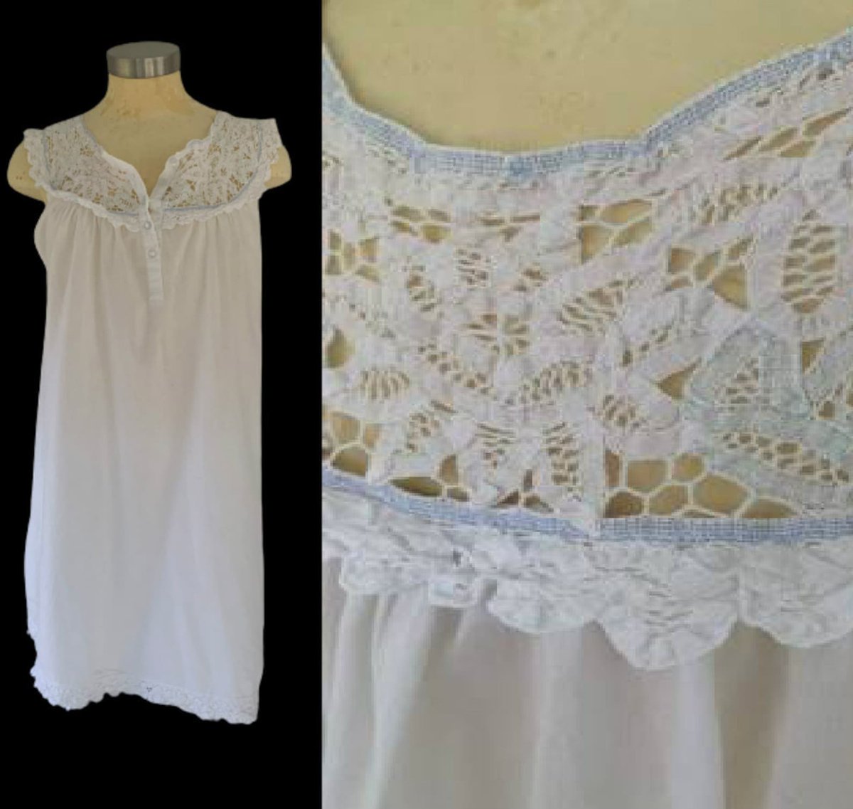 rileybella123's tweet photo. Cotton Battenburg Lace Sleeveless Nightgown // Vintage Vandemere Lingerie https://t.co/wWCqoU1hrY via @Etsy #vintage #lingerie #allcotton #etsyfinds #cottonlace https://t.co/EkWgt1GaqS