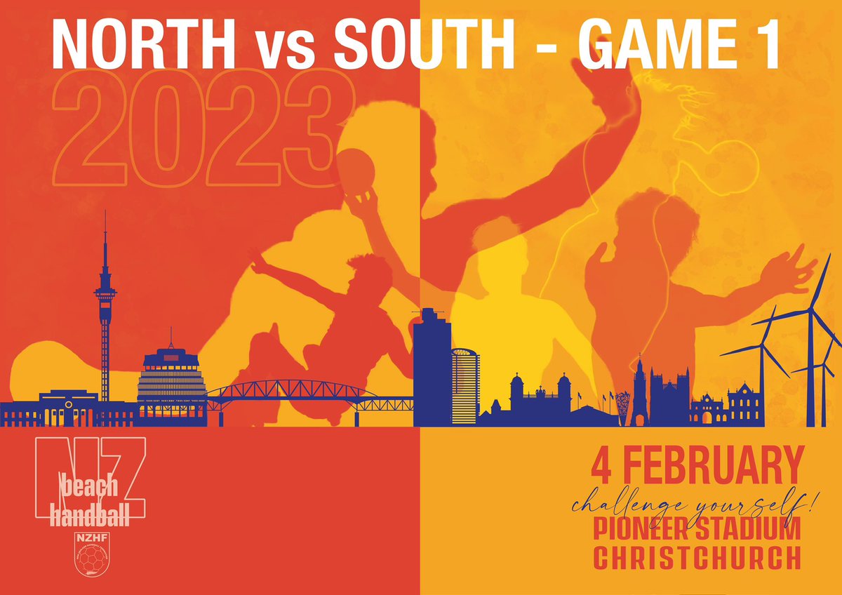 NZHF's tweet image. North vs South Beach Handball game 1 today at 5 pm NZDT (Men’s) 5:45 pm NZDT (Women’s).  For links and results - handball.org.nz/events/2023/2/… #nzhandball #nzbeachandball #beachhandball #northvsouth