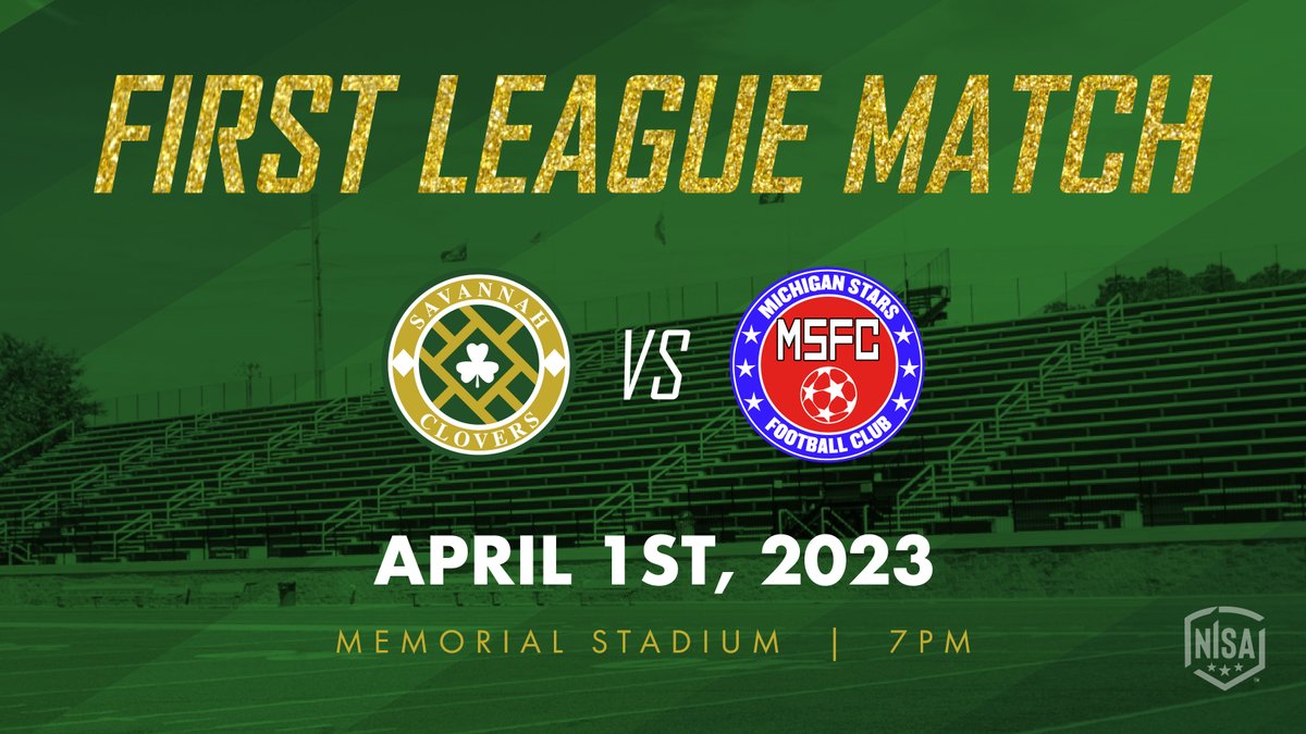 SavCloversFC's tweet photo. Mark your calendars🗓️

Our first match of the 2023 @NISALeague season.

Saturday April 1st, 2023 at Memorial Stadium in Savannah, Georgia vs @MichiganStarsFC ☘️🌟 https://t.co/Lbli2EZr6l