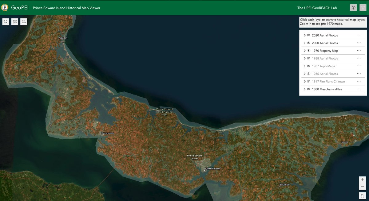Happy to launch the new "GeoPEI" historical map viewer today. We will be adding new features in the months ahead. Let me know what you think.
The link is on the <a href="/UPEIGeoREACH/">UPEI GeoREACH Lab</a> Lab home page. Enjoy! (upei.ca/geolab) #peipoli #envhist #hGIS