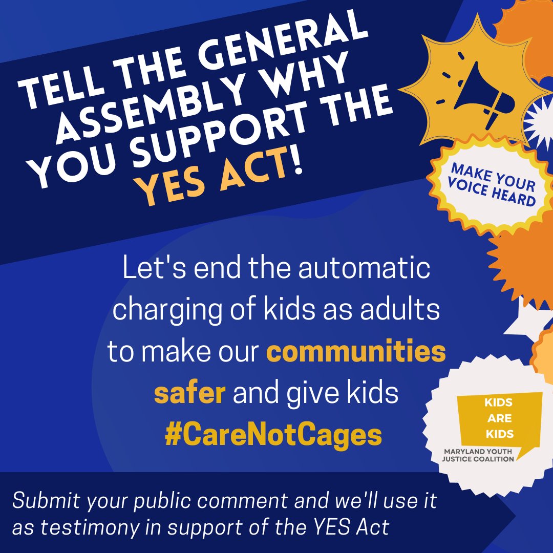 SentencingProj's tweet image. 📢MARYLAND: Tell the Maryland General Assembly why you support the #YESAct! ⬇️

bit.ly/YESActpc

The YES Act will make communities safer and produce better outcomes by holding kids accountable while providing them with services &amp;amp; #CareNotCages #MDGA23