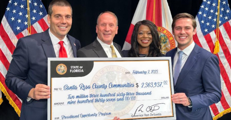 CTF_FL's tweet photo. Communities in Santa Rosa and other rural Florida counties will soon see the positive impacts of @FLDEO’s Broadband Opportunity Program. The $144M in grants announced by @GovRonDeSantis today are only the beginning for Florida’s connected future. Read more: