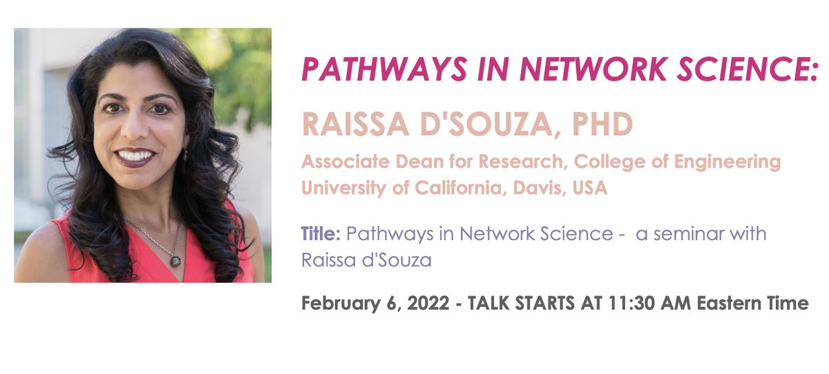Women in Network Science (WiNS) Society (@wins_society) on Twitter photo 🚨We're excited to announce the spring 2023 <a href="/WiNS_Society/">Women in Network Science (WiNS) Society</a> seminar series!
Lineup: tinyurl.com/winssem
Raissa D'Souza <a href="/ucdavis/">UC Davis</a> will kick us off with a Pathways in Network Science talk!
Feb 6th @ 11:30 ET / 17:30 CET on Zoom
Sign up to get the link: listserv.dartmouth.edu/scripts/wa.exe… 🚨We're excited to announce the spring 2023 <a href="/WiNS_Society/">Women in Network Science (WiNS) Society</a> seminar series!
Lineup: tinyurl.com/winssem
Raissa D'Souza <a href="/ucdavis/">UC Davis</a> will kick us off with a Pathways in Network Science talk!
Feb 6th @ 11:30 ET / 17:30 CET on Zoom
Sign up to get the link: listserv.dartmouth.edu/scripts/wa.exe…