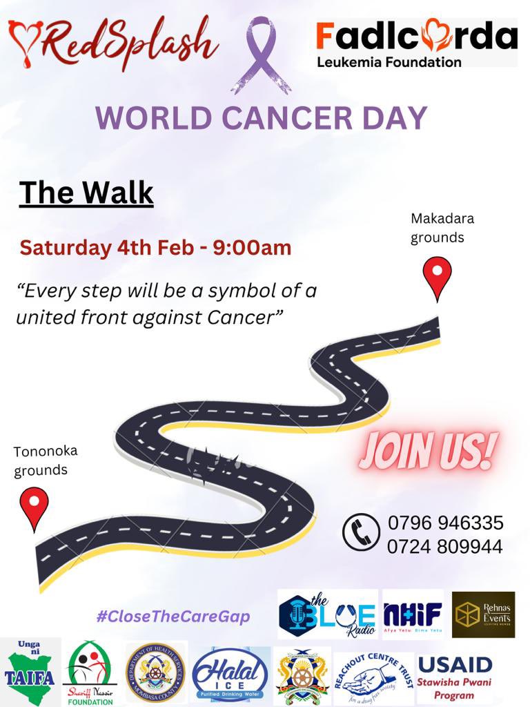 redsplash_kenya's tweet photo. It’s almost here! 
Come join us tomorrow at Tononoka Grounds from 9:00am.
We shall be having a Blood Drive too.
Be sure to carry your own bottles, Maji bure.
#WorldCancerDay #CloseTheCareGap 
#ClimateAction #blooddonation https://t.co/C802ALVF1w