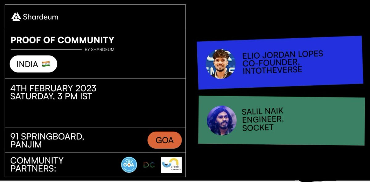 StartupGoa's tweet photo. Reminder!
 this is happening today at 3 pm
@ 91Springboard 

Shardeum in association with Startup Goa brings you Proof of Community, Goa an exciting meetup to help you learn and network. 

⚡️ Registration link: https://t.co/mm1g8ULqE2

#web3 #goa #sharedum https://t.co/LzqSVZ14rr