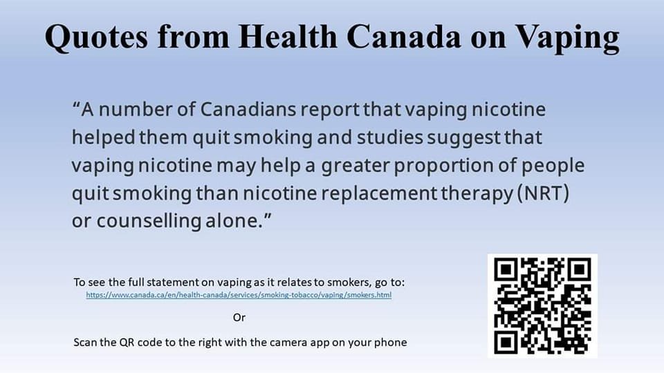 Funny how money changes "science". Seems it took an Excise Tax to get the "science" to catch up to the science.
At least they're finally getting the right message out.

#vaping #canada #healthcanada