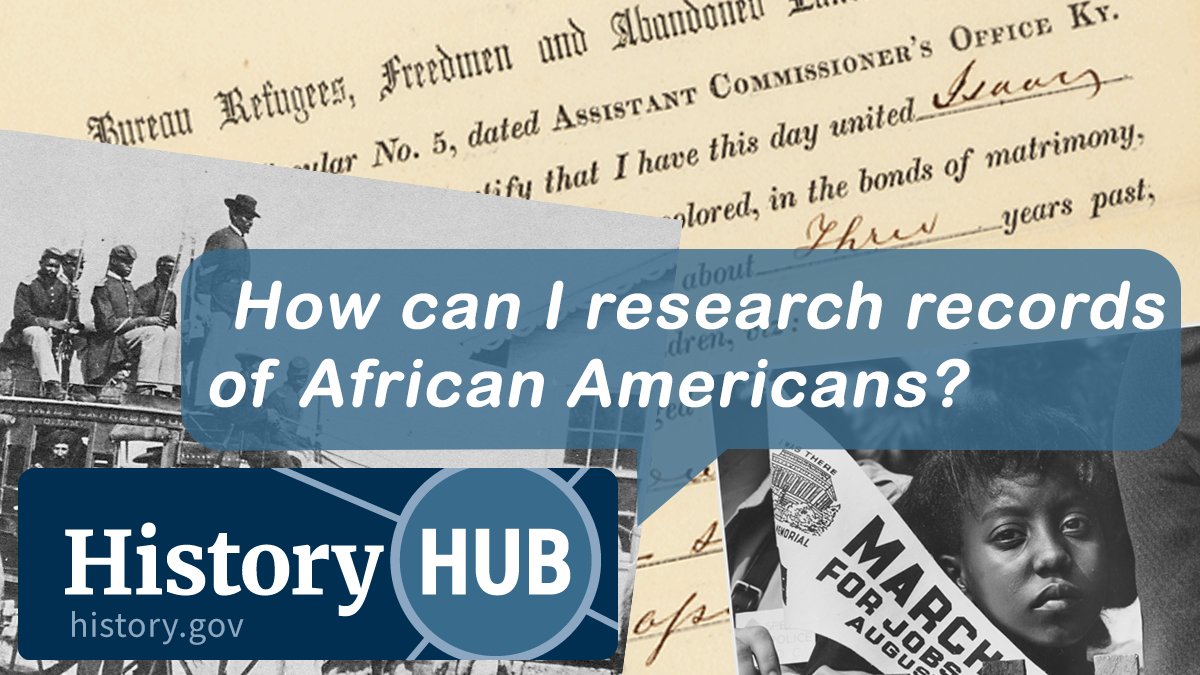 Searching for information on #BuffaloSoldiers, the Freedmen's Bureau, the #CivilRights Movement, or records of enslaved people? Bring all your #BlackHistoryMonth questions to #HistoryHub's African American Records Community: ow.ly/llQk50MI5wp #BHM
