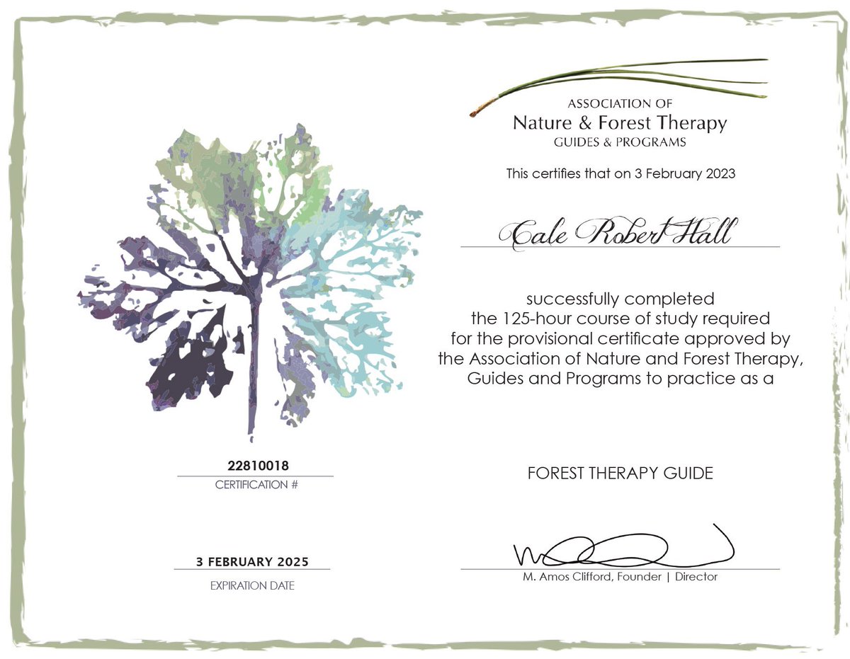 caleroberthall's tweet photo. Completing the Forest Therapy guide has me elated.  A friend told me I was going to die if I continued to marinate on the many rounds of chemo and other medications. I let go of the troubles behind and connected with the natural world. Love everyone and everything. I love you❤️ https://t.co/Xf0g1Rwl4f