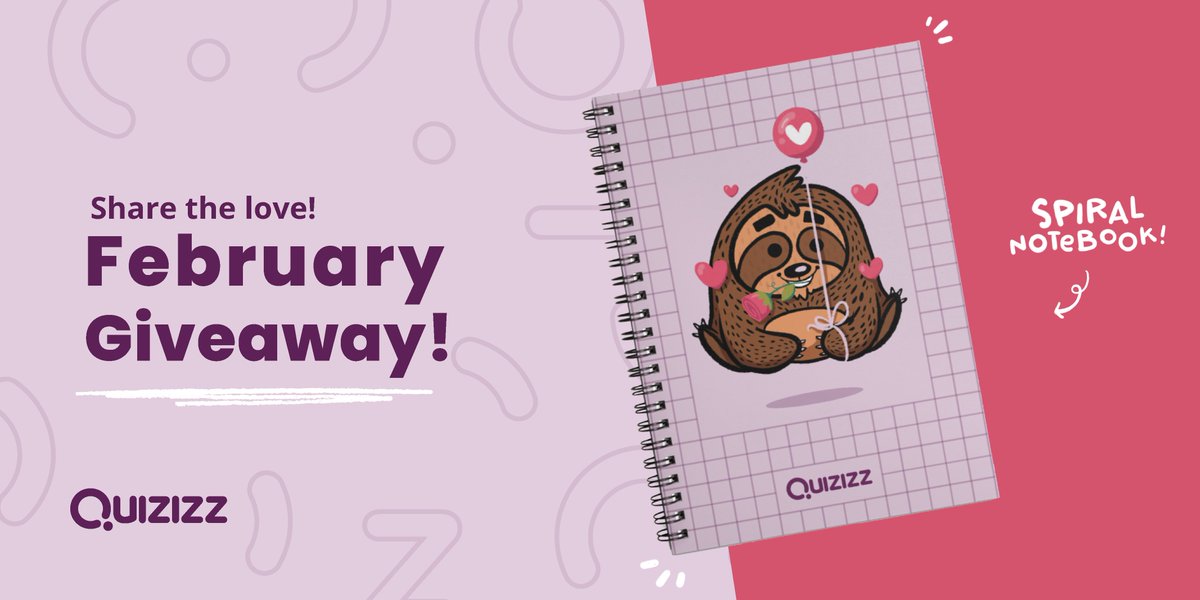 💗Fall head over heels for this notebook.📓

5️⃣ lucky people will win this month's Quizizz  Sloth notebook  🦥  

To enter the GIVEAWAY:

🗣 Comment (gifs only) with one topic you’re teaching on Quizizz this month 
🔁 Retweet this post
✅ Make sure you're following us
