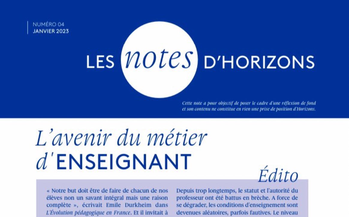 🔵 « Vous avez reçu un nouveau mail d’Horizons ! » 📩 
⚪️ Ce mois-ci, notre 4e Note propose à nos adhérents de penser l’éducation et d’axer leur réflexion sur l’avenir du métier d’enseignant. 

Ce sujet vous intéresse ? Rejoignez-nous 👉🏻 adherer.horizonsleparti.fr
#JeRejoinsHorizons