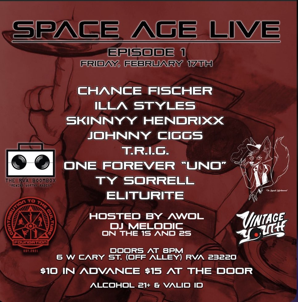 Playing at the first ever show at <a href="/TheRVABoombox/">WRBX-RVA BOOMBOX</a>  ! Honored and excited ya’ll should come!

Tickets are here! 

wrbxspaceage.planningpod.com