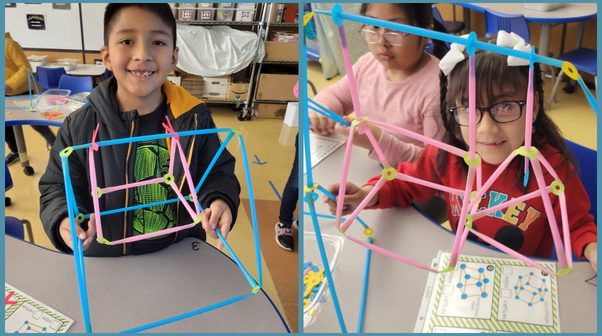 StemEmk's tweet photo. 1sts and 2nds got movin' with @strawbees ~ We learned about composite shapes and 3D shapes. Vertices=connectors. Edges=straws. Then applied all that to building something that moves, spins, swings, etc! #STEM4Them @EWRSDK12 @NicoleFoulksEMK @mr_mtozzi https://t.co/4bRXVzyinq