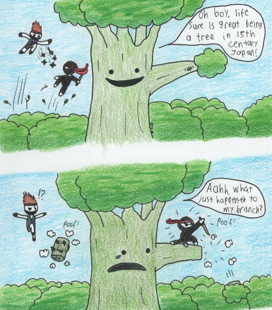 Dommer4kill's tweet photo. "Ninjas"
Remember, ninjas: your substitution jutsus are not environmentally friendly.
#webcomic #webcomics #D4KComics https://t.co/x8By3nPw6q