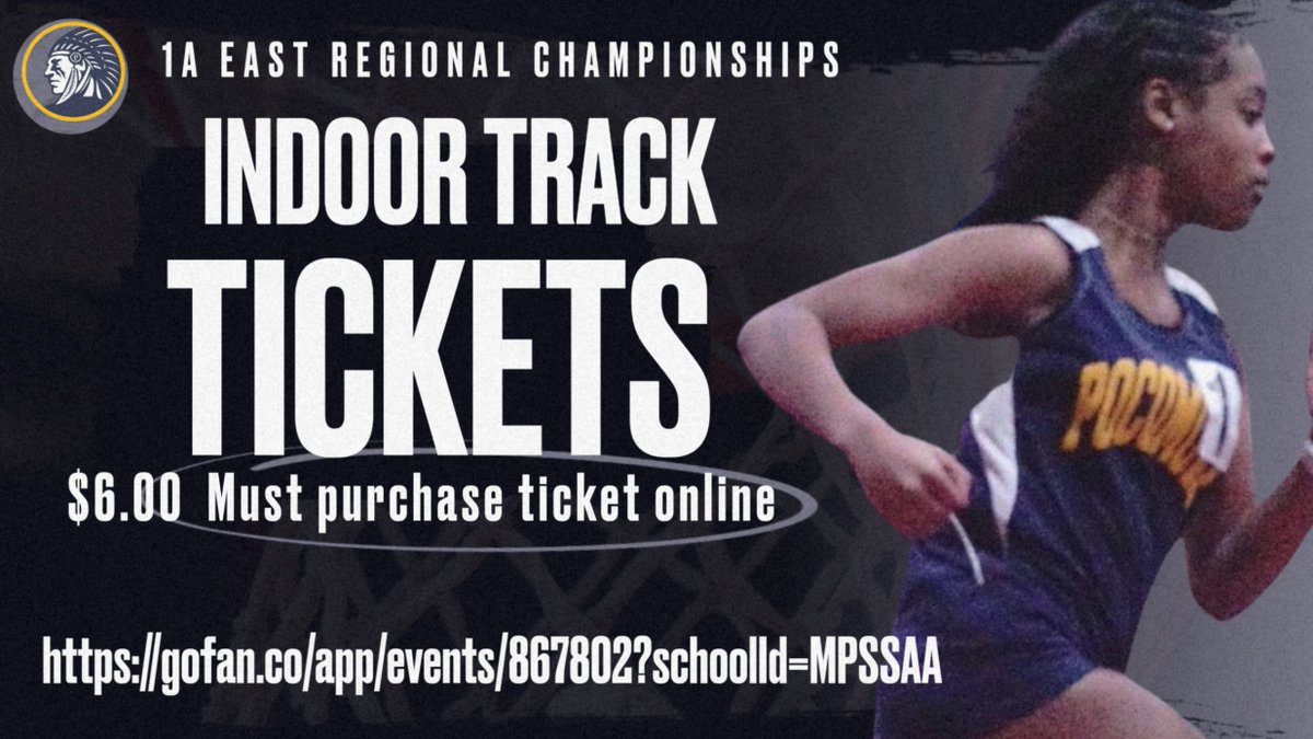 Indoor Track Regional Championship tickets are available. Tickets are $6.00 and must be purchased online.