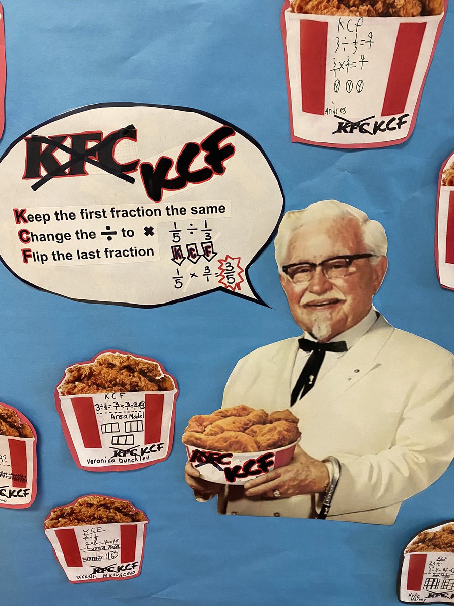 MrsTerrillion's tweet photo. KFC I mean KCF! 5th grade students learned how to divide fractions with the help of a famous friend! Keep Change Flip!! @IslandtreesMMS https://t.co/MXKxadld84