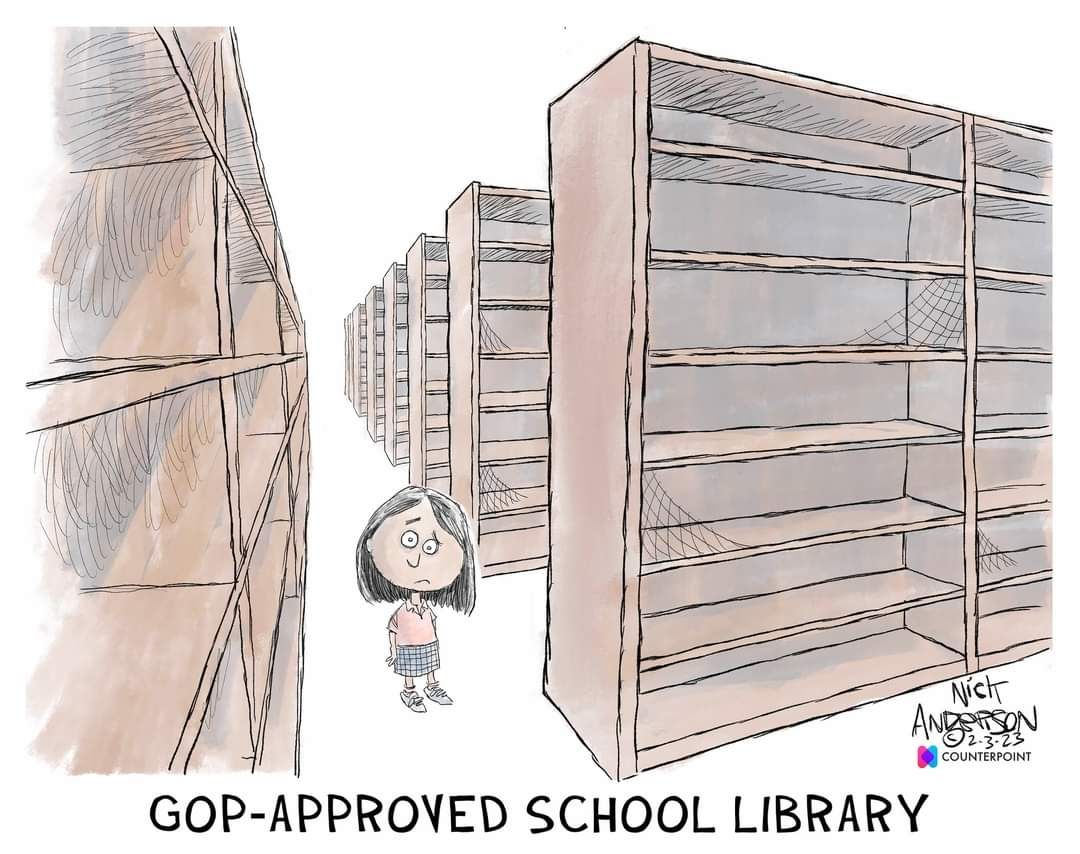 The GOP-approved school library:
#FreedomToRead #IntellectualFreedom #Censorship #WhiteFragility #WhiteSupremacy #Racism #SchoolLibraries #Libraries