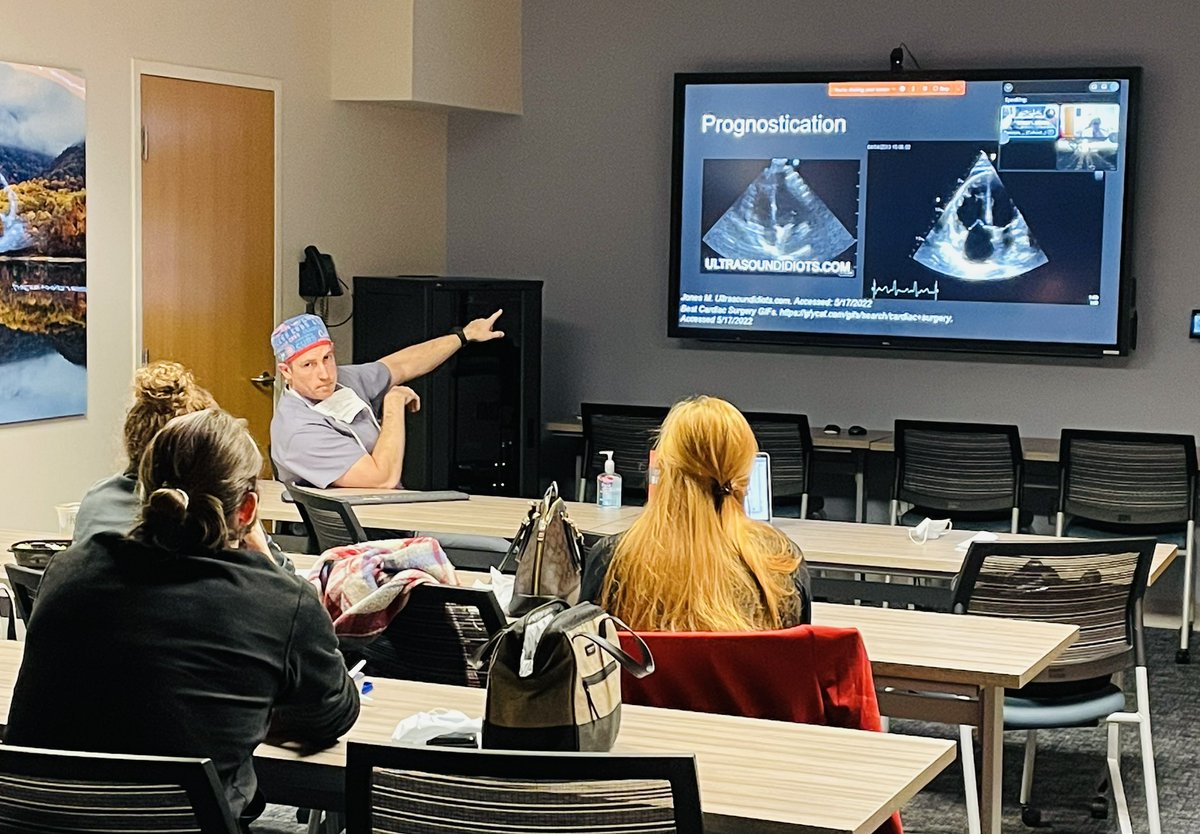 mfd3123's tweet photo. Check out the always enlightening, always animated @KeeganStombaugh speaking with our #criticalcare #APPFellows on the perioperative management of pHTN. What a great talk full of practical knowledge for the ICU clinician. π«π« @UVaAnesthesia @UVA_APPs @UVA_TCV_Surgery https://t.co/TED18KkE10