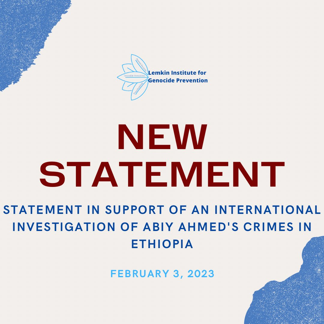 LemkinInstitute's tweet photo. The 🇪🇹 gov’t, under the orders of @AbiyAhmedAli, has committed egregious crimes, including mass murders &amp; genocide. The @LemkinInstitute supports an int’l investigation into these crimes to hold him accountable.
⁣
Read the statement: https://t.co/l9IyerxdCm https://t.co/HUkle1n4HR