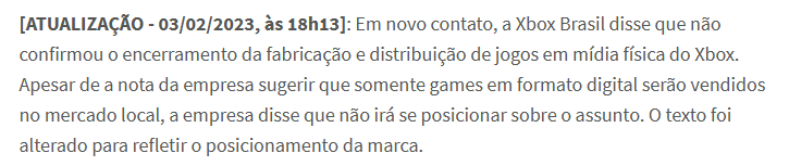 Jogos de Xbox não serão mais vendidos no Brasil em mídia física