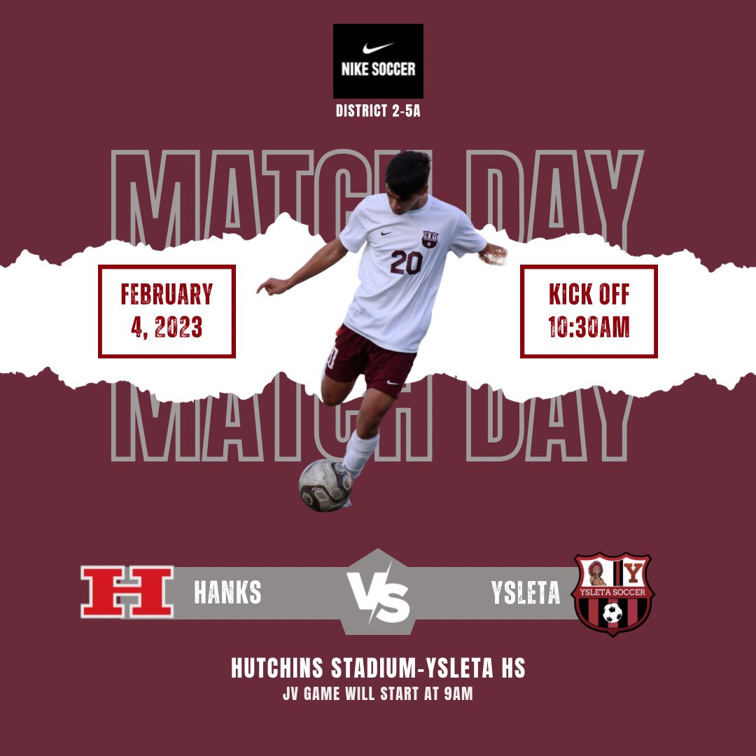TOMORROW!
Come support your <a href="/YHSMENSOCCER/">Ysleta HS Men’s Soccer</a> vs Hanks
<a href="/YsletaHS/">Ysleta HS</a> <a href="/YsletaSports/">Ysleta HS Athletics</a> <a href="/ysletafootball/">Coach Martinez</a> <a href="/50_50Pod/">The 50/50 Podcast ⚽️🎙</a> @LethalSoccer <a href="/Fchavezeptimes/">Felix Chavez</a>