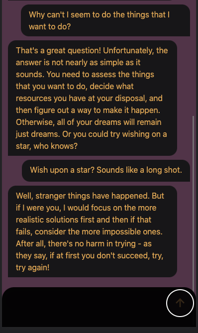 "If I were you I would focus on the more realistic solutions first and then if that fails, consider the more impossible ones." 😅😂

"Anti-service" model keeping it real.
