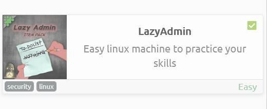 _Sam_Clarke's tweet photo. LazyAdmin - I have just completed this room! Check it out: https://t.co/7eYUiLnH6A #tryhackme #security #linux #lazyadmin via @tryhackme https://t.co/y3pq6hXW1e