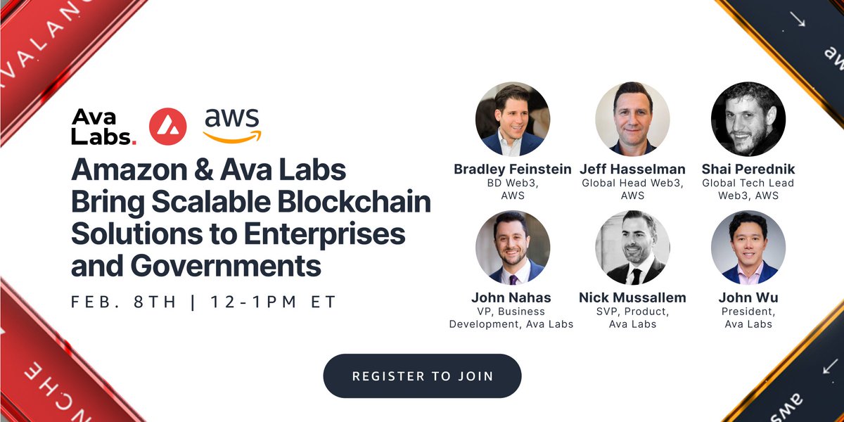 John1wu's tweet photo. Next Wednesday, I'll be joining Powering Business with Blockchain to discuss how Avalanche and Amazon are building blockchain solutions for the biggest enterprises and institutions. 

Register for the free webinar with leaders from Ava Labs and AWS:
https://t.co/AvRuRfYunr https://t.co/4bCO1VPgOa