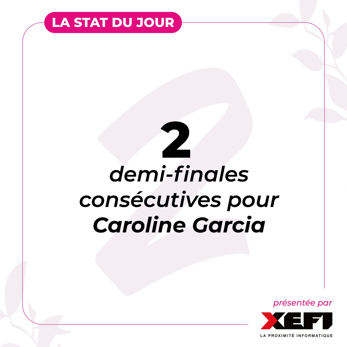 📊 LA STAT DU JOUR 📊

📈 La stat du jour vous est présentée par notre partenaire <a href="/XEFI_France/">XEFI</a> !

🇫🇷 2e demi-finale consécutive à Lyon pour Caroline Garcia

#wta #wta250 #O6SLM23