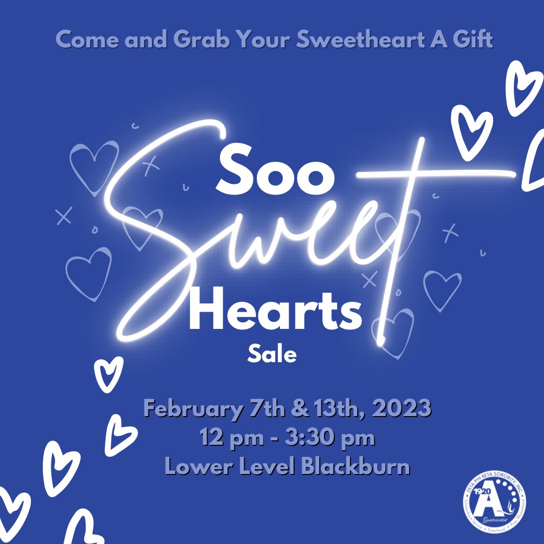 Come and join us for the next two weeks as we prepare for Valentine’s Day by selling our SOO SWEET HEARTS. Come grab your sweetheart a gift and we hope to see you there! 🤍💙

#hu23 #hu24 #hu25 #hu26 #zphibalpha