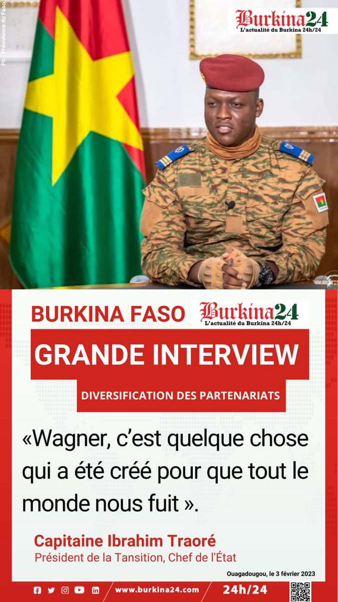burkina24's tweet photo. 🔴 #BurkinaFaso « Wagner, c’est quelque chose qui a été créé pour que tout le monde nous fuit » (Le Capitaine Ibrahim Traoré, Président de la Transition) 

Suivre le direct ici ⤵️ 

https://t.co/GpX3FLXt6W

https://t.co/c5Ec4WTAo4 https://t.co/dMfw2RsQb1