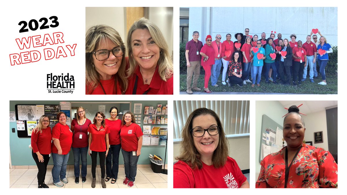 FDOHStLucie's tweet photo. Joining @AmericanHeartFlorida @AmericanHeartFL today in Wearing Red to raise awareness for Women's Heart Health. Learn more about how you can get involved during American Heart Month at https://t.co/vRe7otYQyf. #PBGoRed #GoRedforWomen https://t.co/MNDqbn8j9S