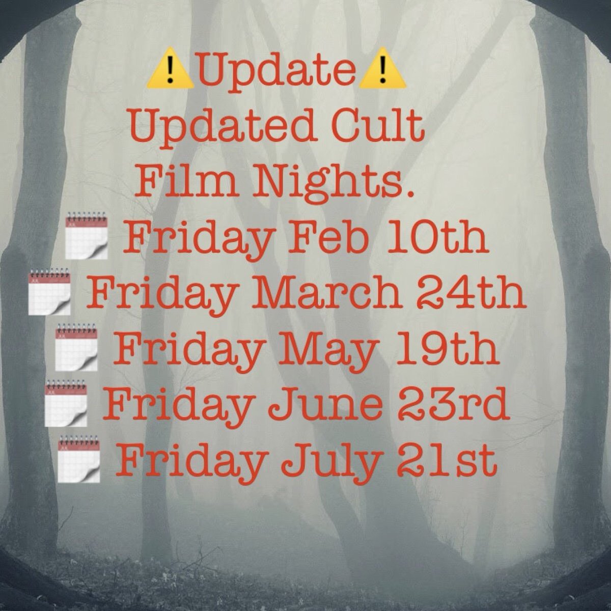 ⚠️updated dates⚠️
Diaries out… dates in!! 🤣
Join us for one of our Cult Nights… A double bill of #cultfilms
🏠 #Southend-on-Sea, SS0 7AB
​ 
Keep an eye out for details of our next #Film #DoubleBill 
#horror #HorrorMovies #horrorfan #LoveHorror #featurefilm #ShareTheScreams
