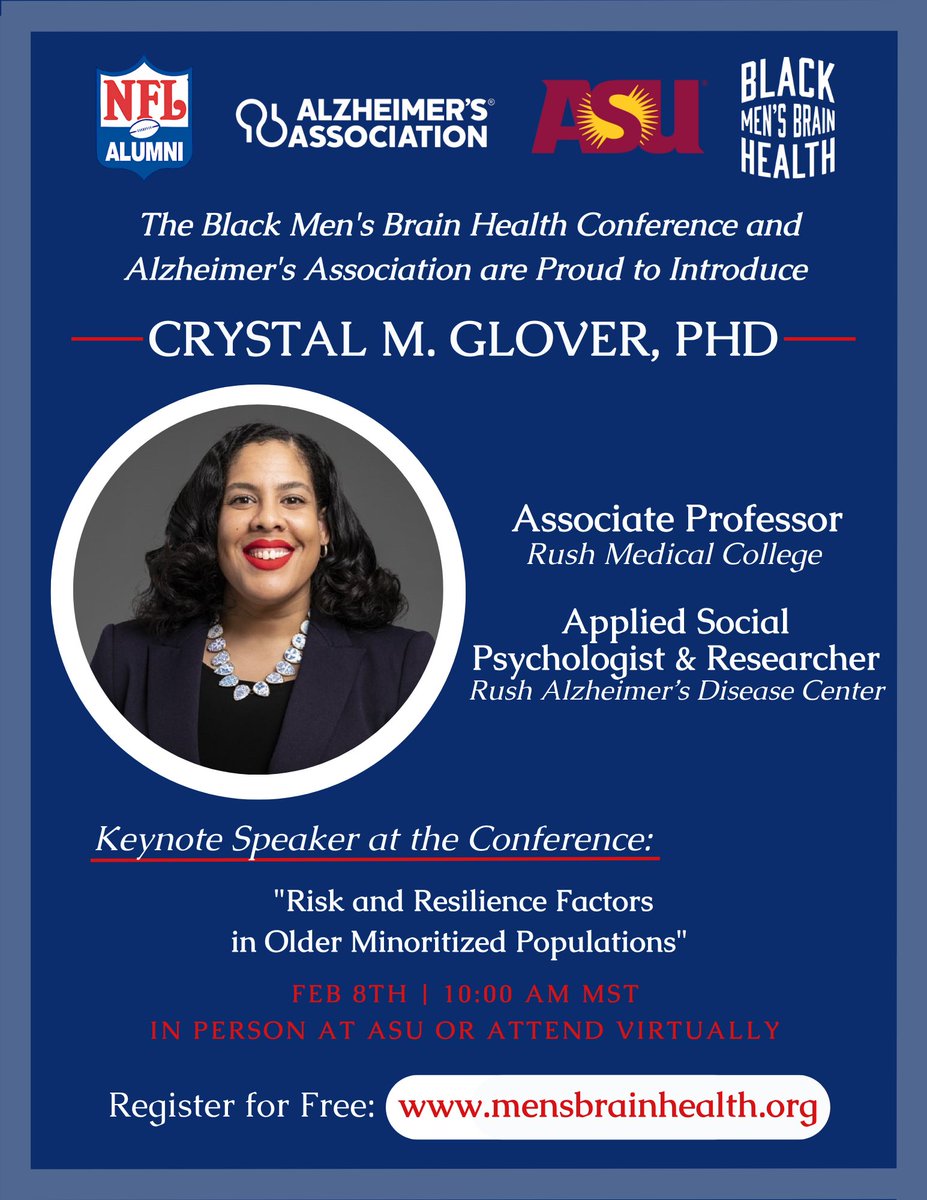 Introducing @CGster, @rushumedcollege Associate Professor and @rushalzheimers Psychologist and Researcher, who'll be joining us as a Keynote Speaker at the #BMBH2023 Conference! Free registration for virtual or in-person attendance: mensbrainhealth.org/conference #BlackMensBrainHealth