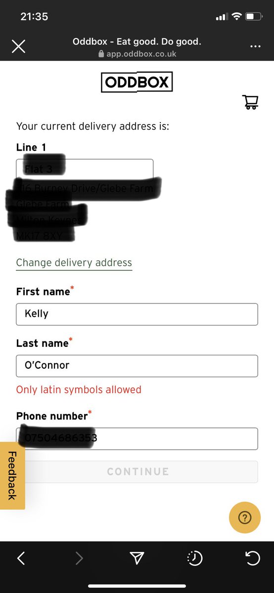 Another form, another strike out for my name from <a href="/OddboxLDN/">Oddbox</a> 😢 I could not sign up. It also wouldn’t let me leave delivery instructions with a comma or full stop. Have sent you info on the feedback form to help 🙏🏻 gutted as been excited to try 🍏🥕
<a href="/yournameisvalid/">Your Name Is Invalid!</a>