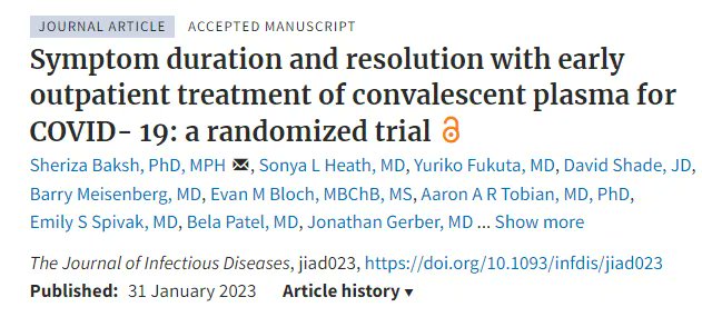 ATS_BSHSR's tweet image. #Symptom duration and #resolution with early #outpatient #treatment of convalescent #plasma for #COVID- 19: a randomized trial 
buff.ly/3X18NCl