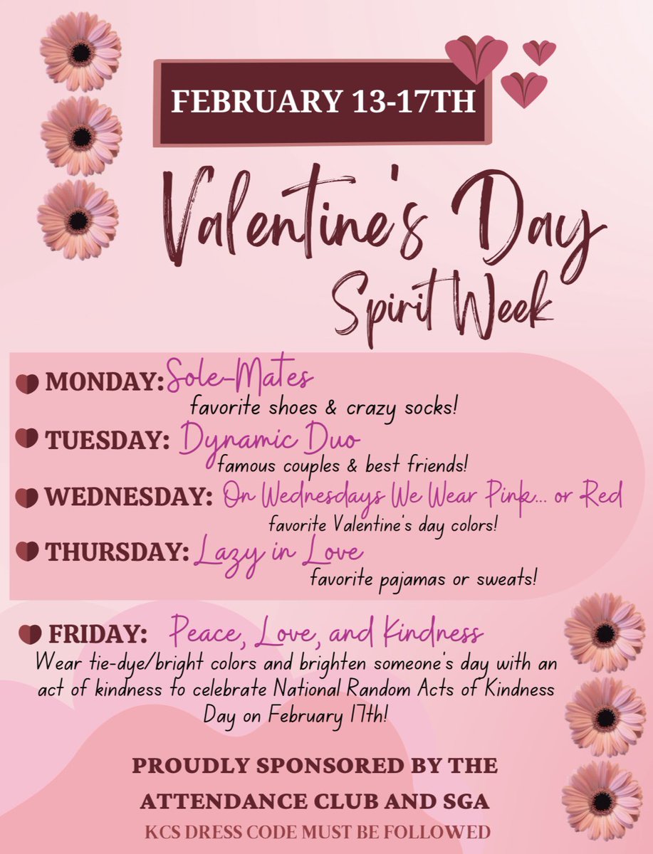 Valentine’s Day Spirit Week! 💕