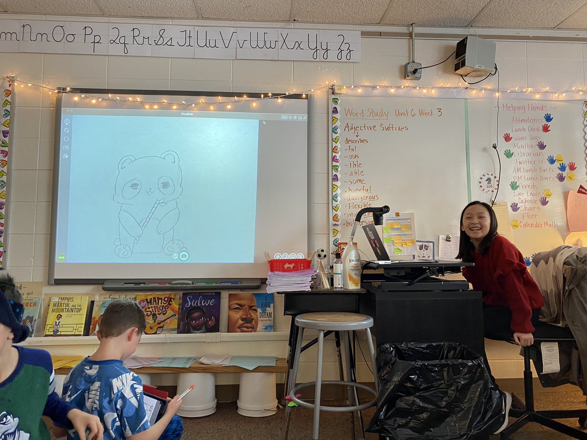 MrsChangGrove's tweet photo. We are researching African American changemakers for Black History Month. We also took turns being teachers while Mrs. Chang was a student as a celebration; we taught drawing, chess moves, folding paper, & more! ~Vanessa #WeeklyStudentTweets #WeBelong220 @GroveAve220 https://t.co/JIe2jThBZ0