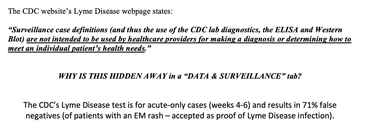 AJackso63831215's tweet photo. Why is this CDC statement - telling doctors that the CDC #LymeDisease test is NOT to be used to negate a #Lyme diagnosis - hidden away on the CDC website instead of made VERY visible? 
 Why are doctors, disability attorneys &amp; judges, &amp; the public not made aware of this? https://t.co/8Bc6R4Yxqn