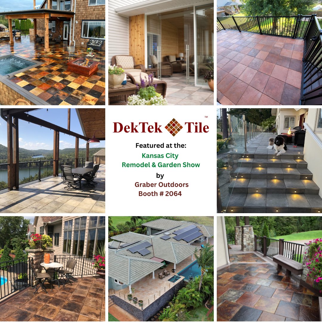 Head down to the Kansas City Remodel & Garden Show KC Area Home Shows (February 3-5th 2023) at the American Royal Center!
Create The #UltimateOutdoorLivingSpace with the amazing #deckingproduct, DekTek Tile, featured in Graber Outdoors Booth # 2064!
#kcareahomeshow #kansascity