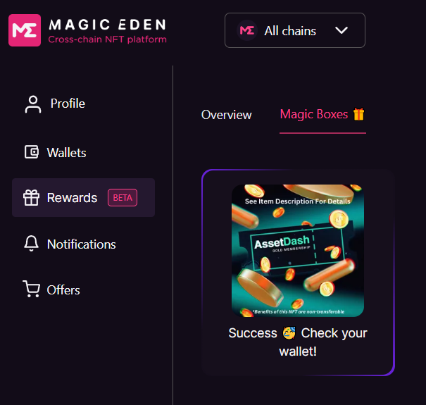 realnfthodler's tweet photo. Got a free suprise drop from @MagicEden! Thank you so much! #MERewards https://t.co/VCRVit6syk