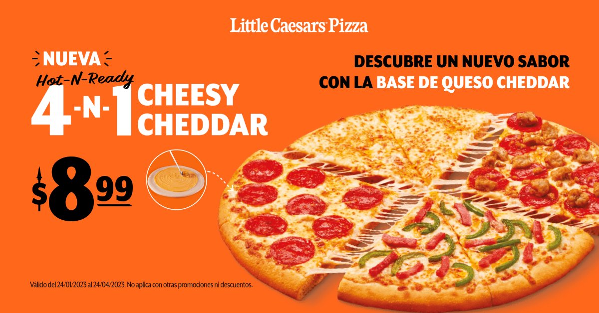 Nueva 4-N-1 #CheesyCheddar con una CREMOSA base de Cheddar 😍 por tan solo $8.99 en sucursales.
¡Ven ya por la tuya!  ¡Te esperamos!

#LittleCaesarsPanama #Panama #HotNReady #Panama #Pizza #CheesyCheddar #BaseDeCheddar