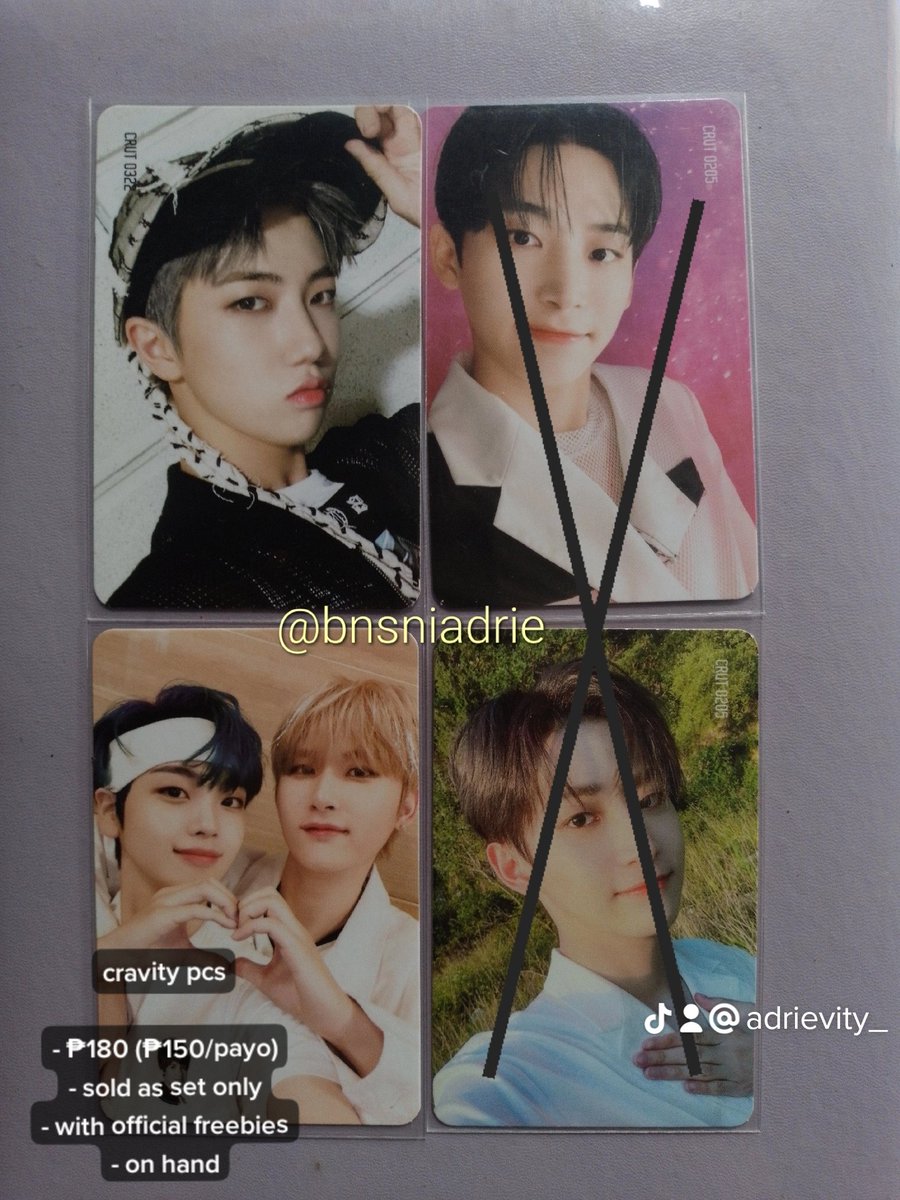 bnsniadrie's tweet photo. wts wtt lfb lft ph cravity pcs
• ₱120 (₱100/payo) (+₱50 w/ tawits unsealed album)
• can trade to ty (dm offer)
• intl buyers with ph address ⭕️
• on hand
# crvt assorted photocards hideout tawits lioc woobin wonjin hyeongjun 형준 원진 우빈 태영 크래비티
#nariesells https://t.co/3T5PAPKxXa