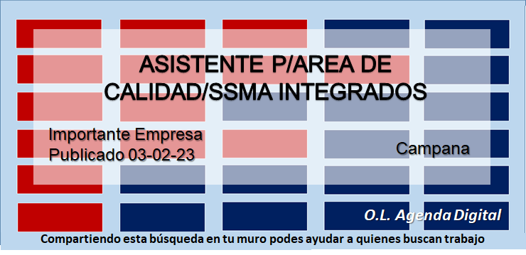 Services_Works's tweet photo. INTECO ARGENTINA se encuentra en búsqueda para sus oficinas en Campana
ASISTENTE P/AREA DE CALIDAD/SSMA INTEGRADOS https://t.co/ZWFXXGiKJ4 https://t.co/pTCuVYQkoL