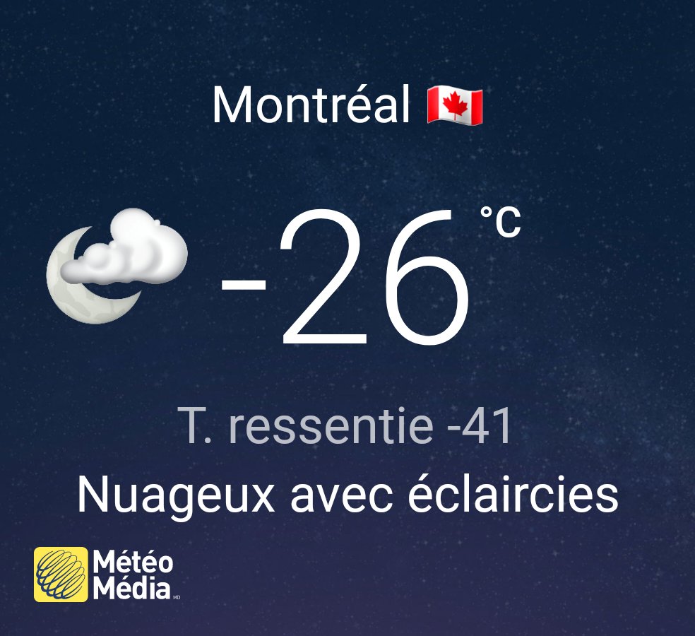 It's even worse tonight and it should be the same tomorrow. 
#ExtremeCold #Montreal