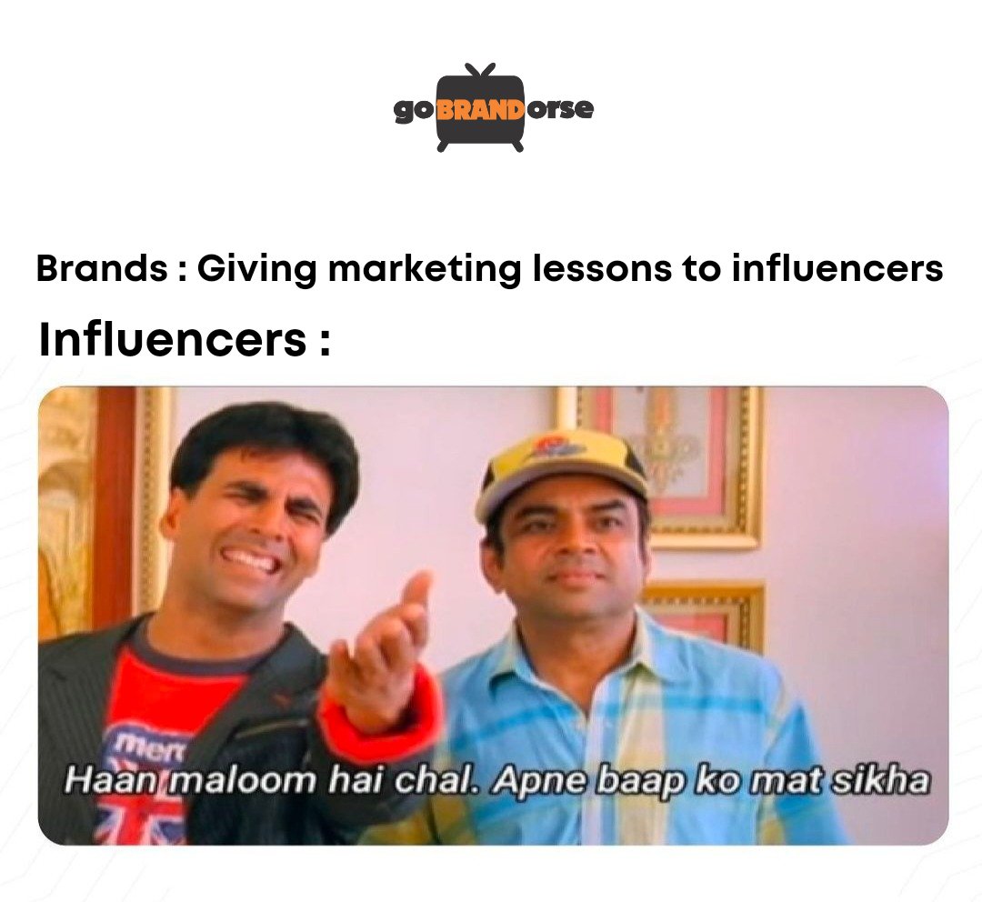 Influencers : Hume mat sikhao Hume sabh pta hai 😂💡✅
#gobrandorse #growing #marketingstrategy #viralmarketing #marketingagency #strategy #brandpromoter #marketingplan #influencermarketing #promotion