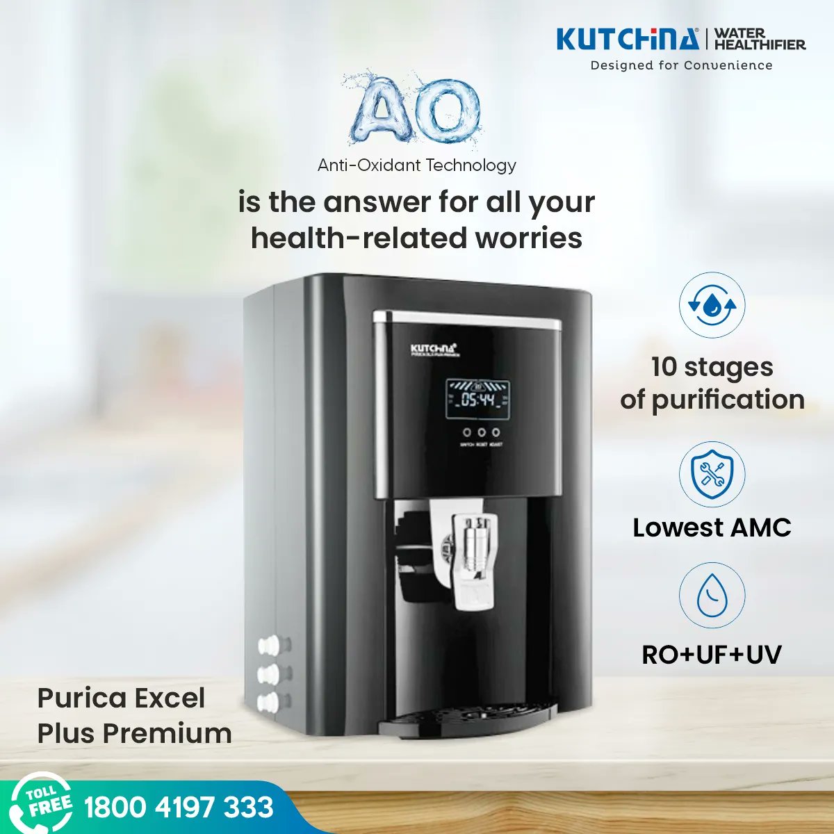 Our Purica Excel Plus Premium water-purifier comes with Anti Oxidant technology that helps you stay in the best of health all throughout the year with 10 stages of purification for the safest water. Explore Now: buff.ly/3kpNauZ 
#KutchinaKitchens #WaterPurifier