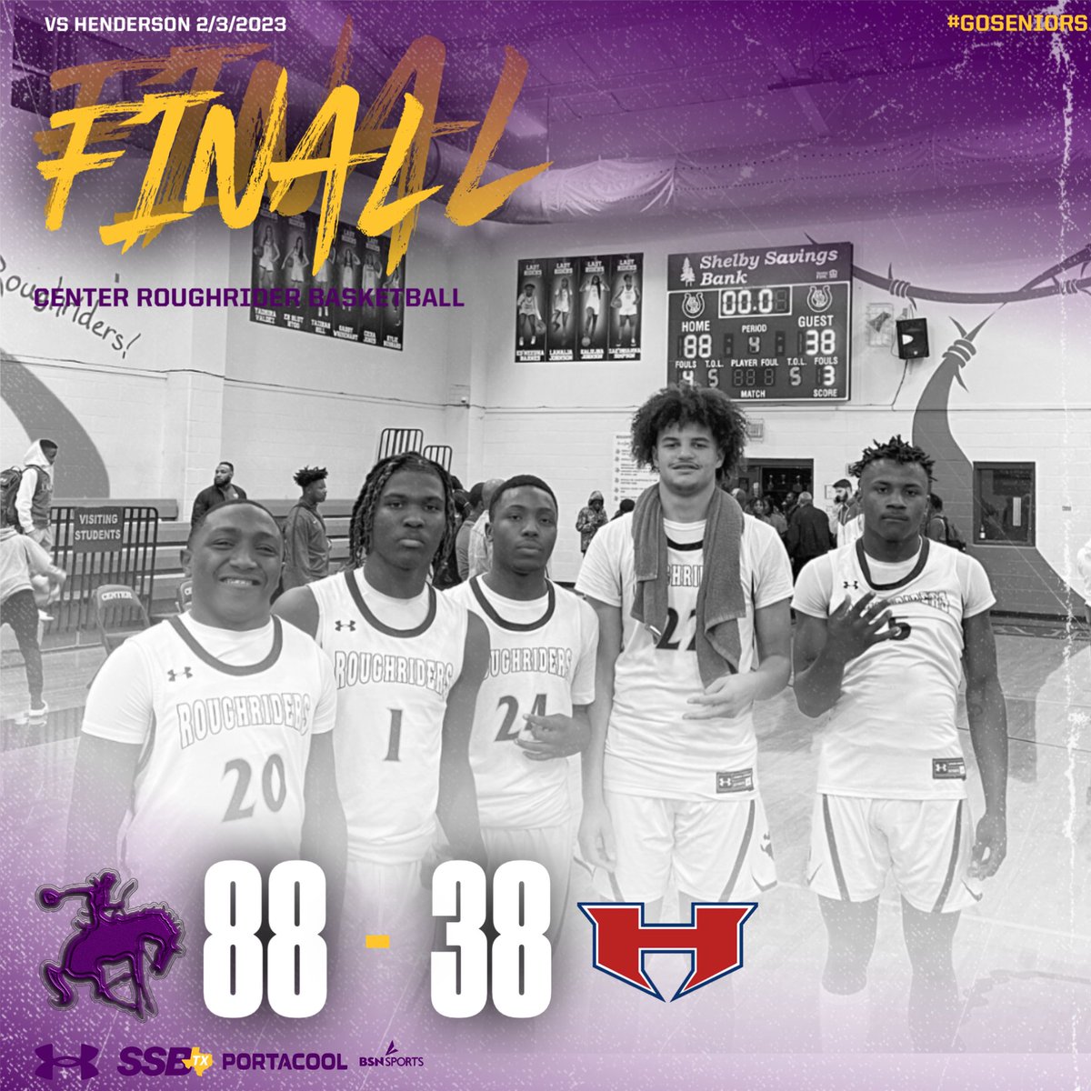 center_hs_bball's tweet photo. Center with a big win on Senior Night over Henderson!! The Riders improve to 23-4 overall 9-1 in district, they were led by MarMar Evans 29 pts 6 assists, Timothy Johnson 19 pts 6 stls, BoBo Gipson 12 pts 4 stls Kedrin Hinson 8 pts 8 rebs @hoopinsider https://t.co/NIxPRfBHmp