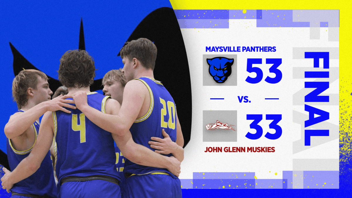 Maysville_Bball's tweet photo. The Panthers came away with a 53-33 win over the John Glenn Muskies in the Panther Pound tonight! Big shout out to the student section for showing up big tonight! The Panthers have clinched at least a share of the MVL Big School title. First in 27 years! https://t.co/iLzFlousBv