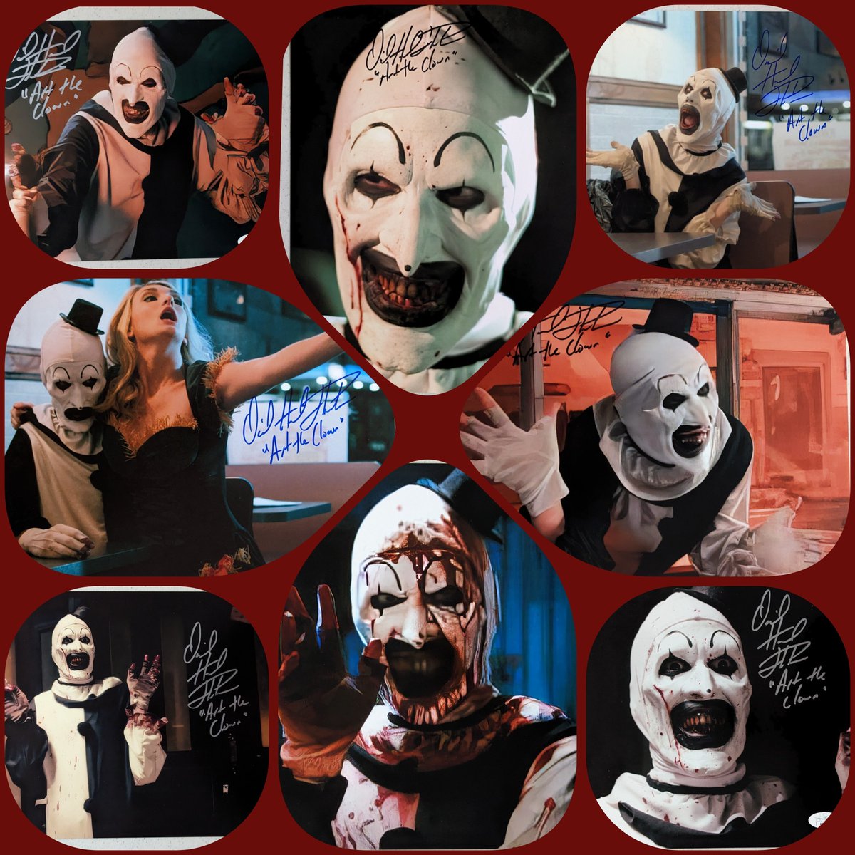 Terrifier fans Authentic Hand Signed 8x10 Photos of Stars David Howard Thornton "Art the Clown" &amp; Amelie McLain "Little Pale Girl" available now at HorrorAutographs.com JSA Authenticated &amp; Ship Free! Use code: Bloody10 for 10% off till 2/14/23 #terrifier2 #horror #horrormovie
